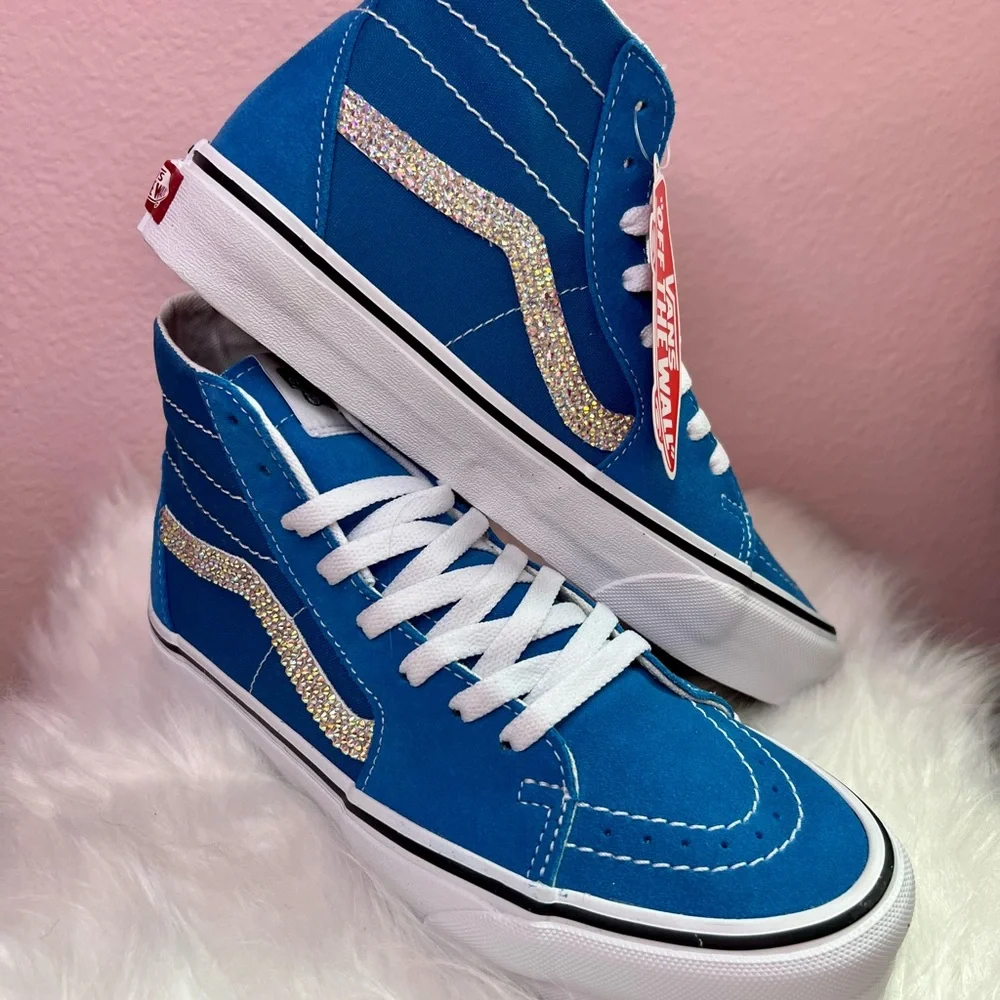 NWOT Custom Bling Blue Suede Vans Sneakers M6/W8 - Picture 7 of 8